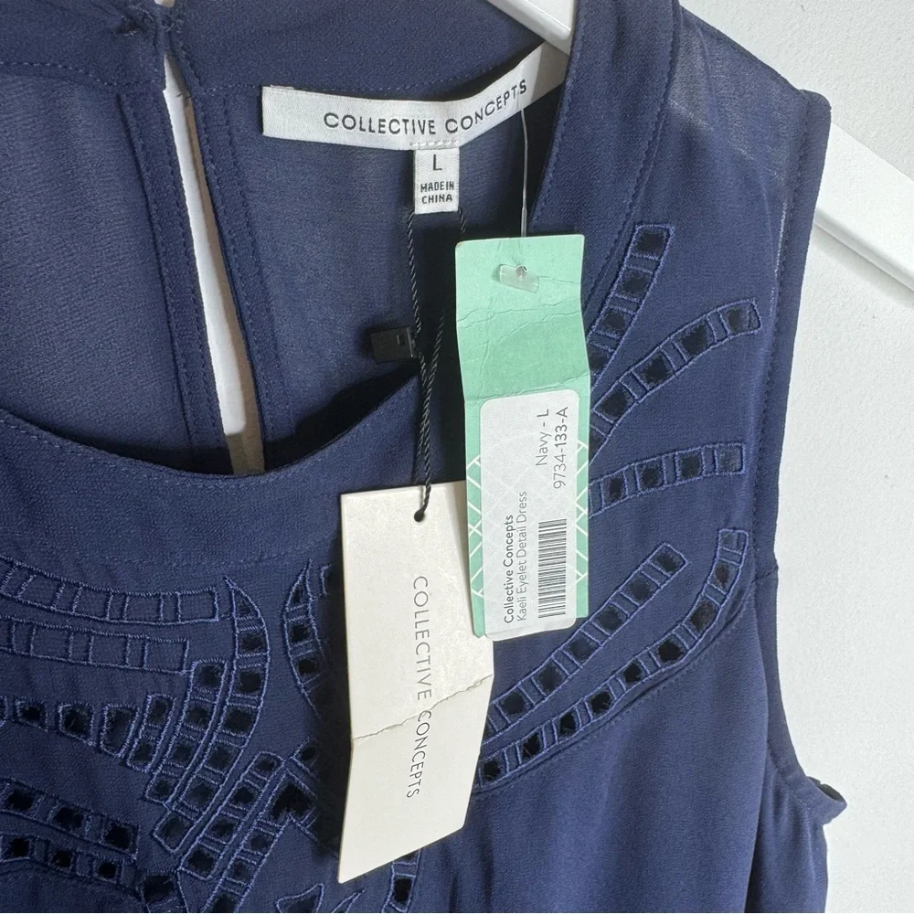 NWT | Collective Concepts Kaeli Eyelet Detail Dress | Navy | Size Large - Picture 2 of 6